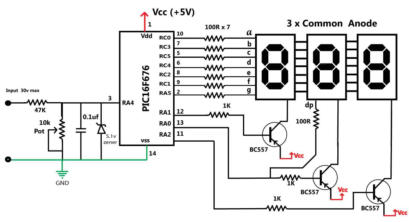 30V Volt Meter with PIC16F676