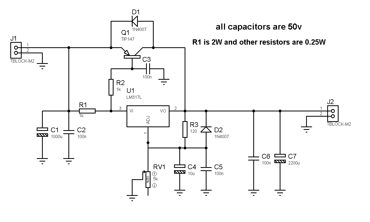 Adjustable Power Supply Circuit using LM317 Voltage Regulator IC