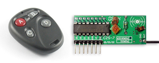 4-Channel 433MHz Wireless RF Remote Control - 100m (Transmitter + Receiver)