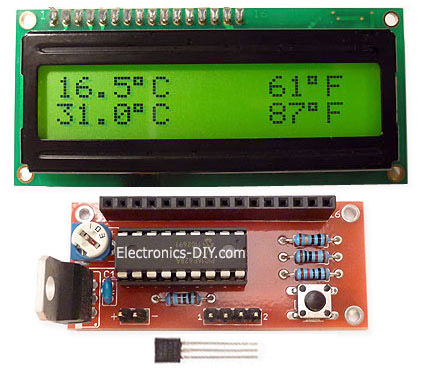 DS18S20 Temperature Meter Kit - Blue Backlight LCD