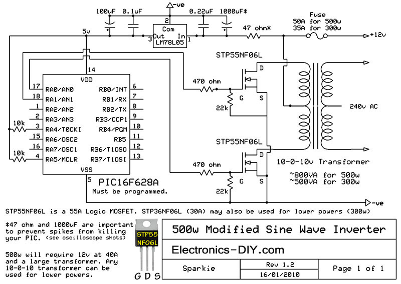 500W Modified Sine Wave Inverter 110v schematic wiring diagram free download schematic 