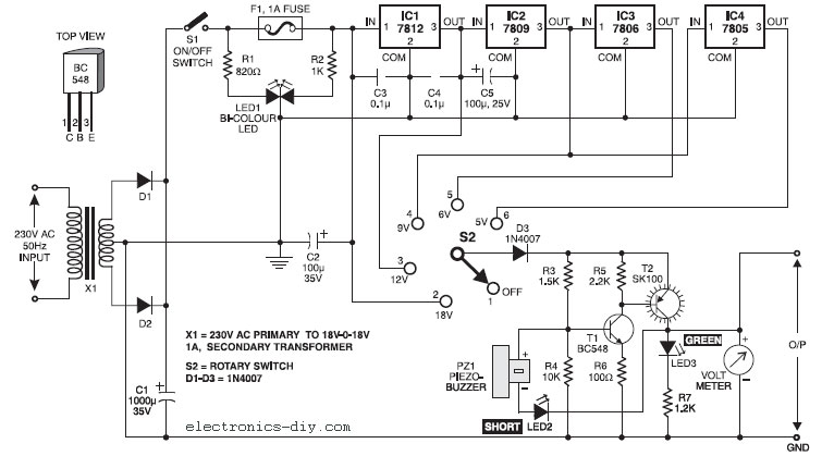 Stabilized Power Supply With Short Circuit Protection