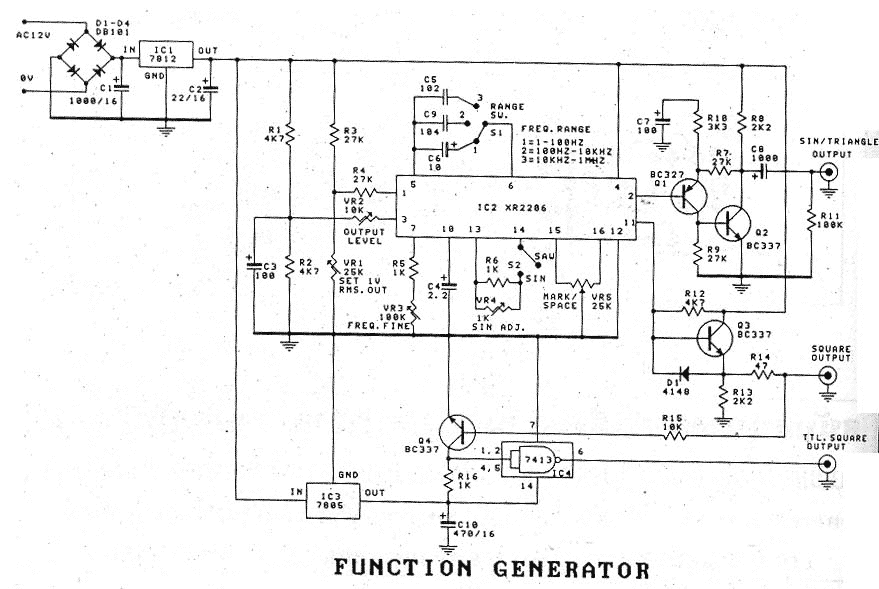 1Hz - 1MHz XR2206 Function Generator