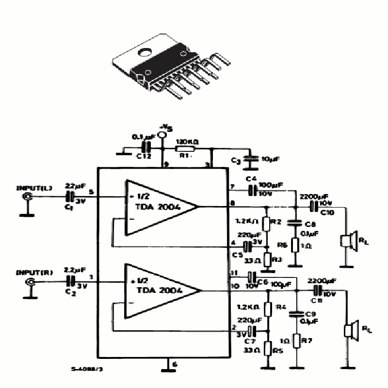 20 Watts RMS Amplifier Using TDA2004